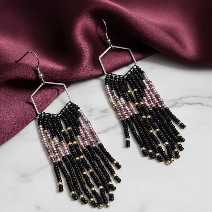 aretes flequillos hex gonos negros
